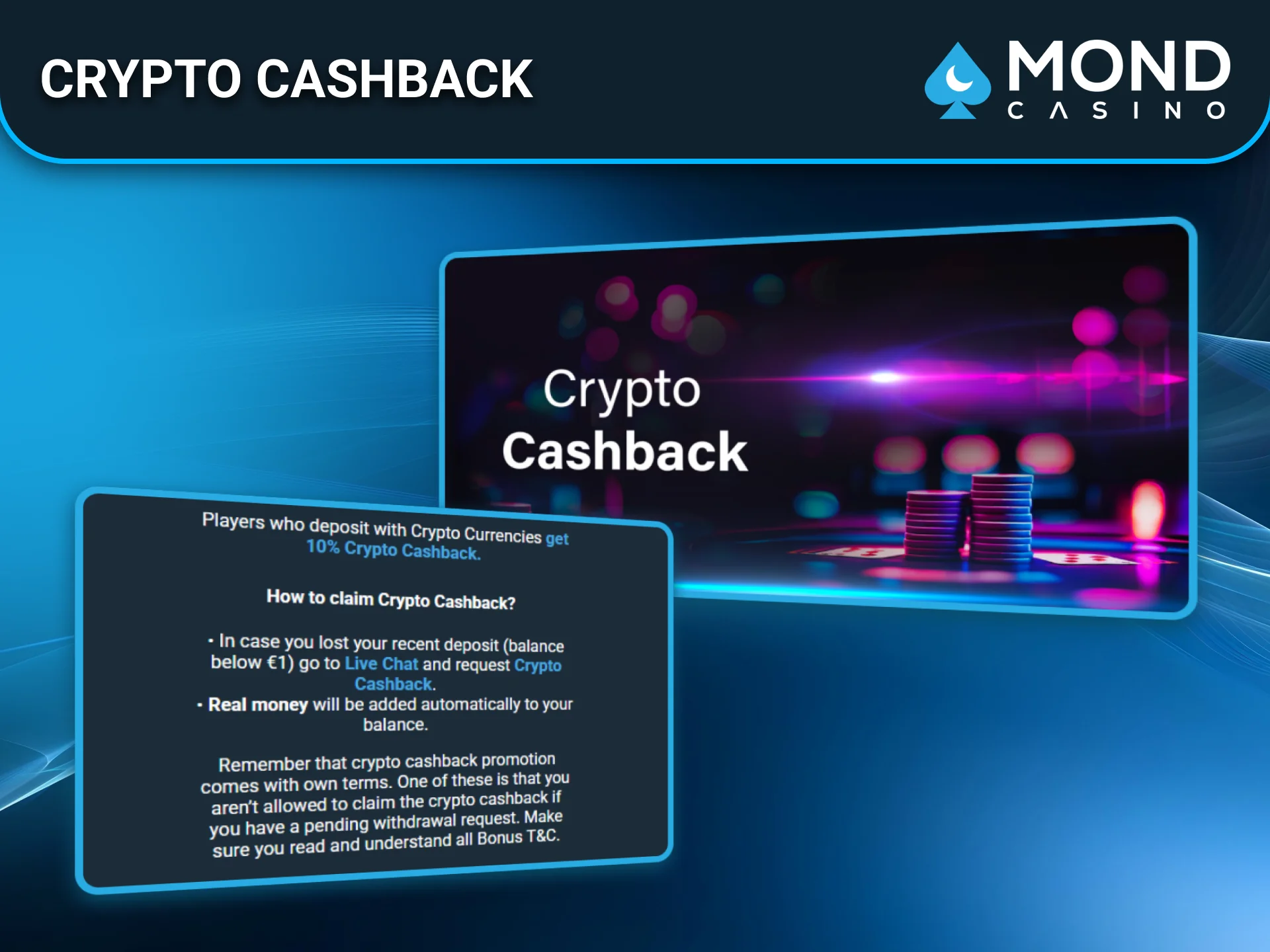 Crypto cashback disponible para jugadores en Mond Casino España.