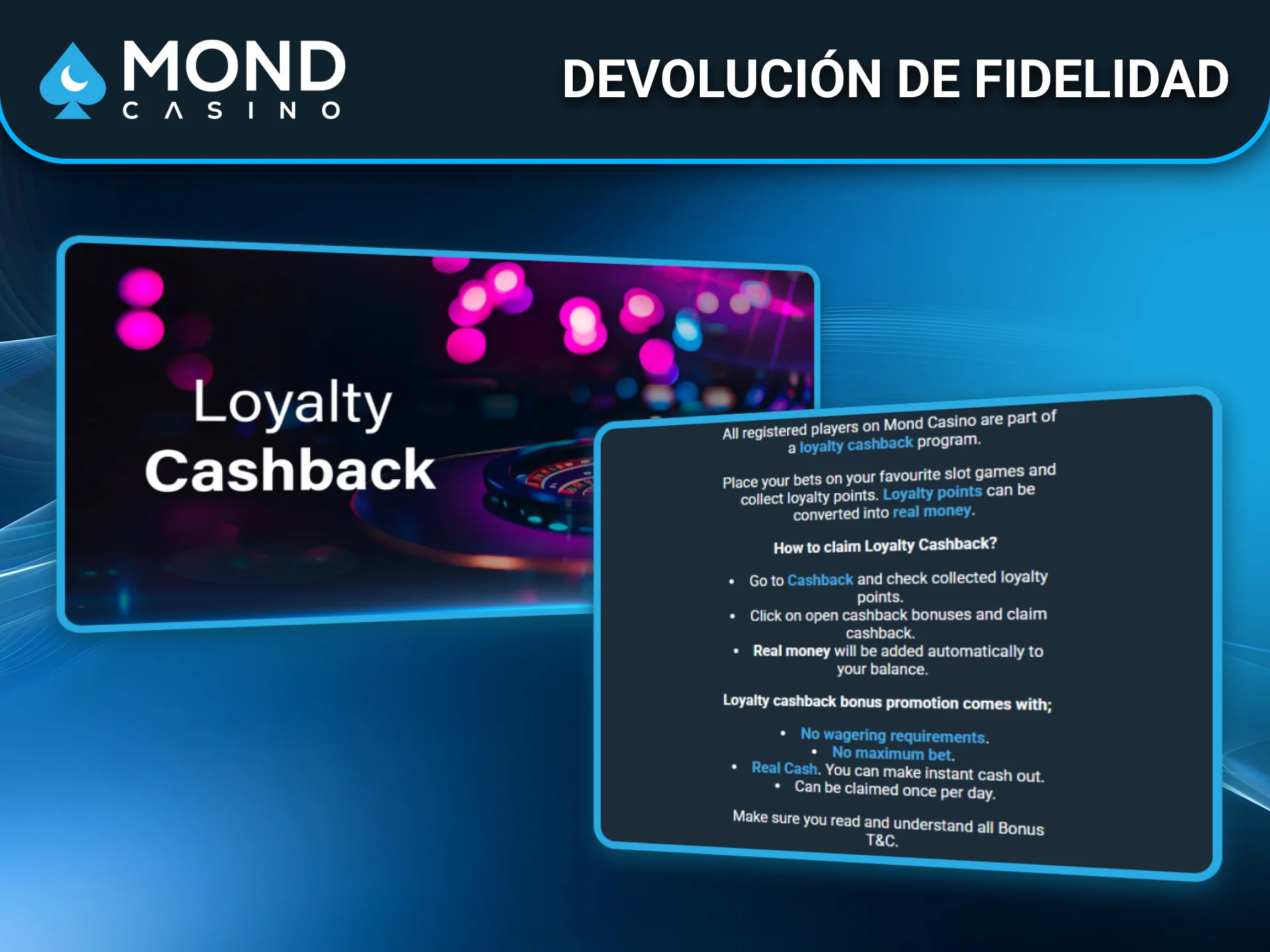 Recibe devolución de fidelidad jugando en Mond Casino desde España.