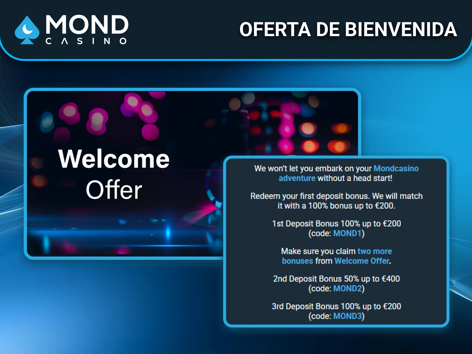 Aprovecha la oferta de bienvenida exclusiva de Mond Casino en España.
