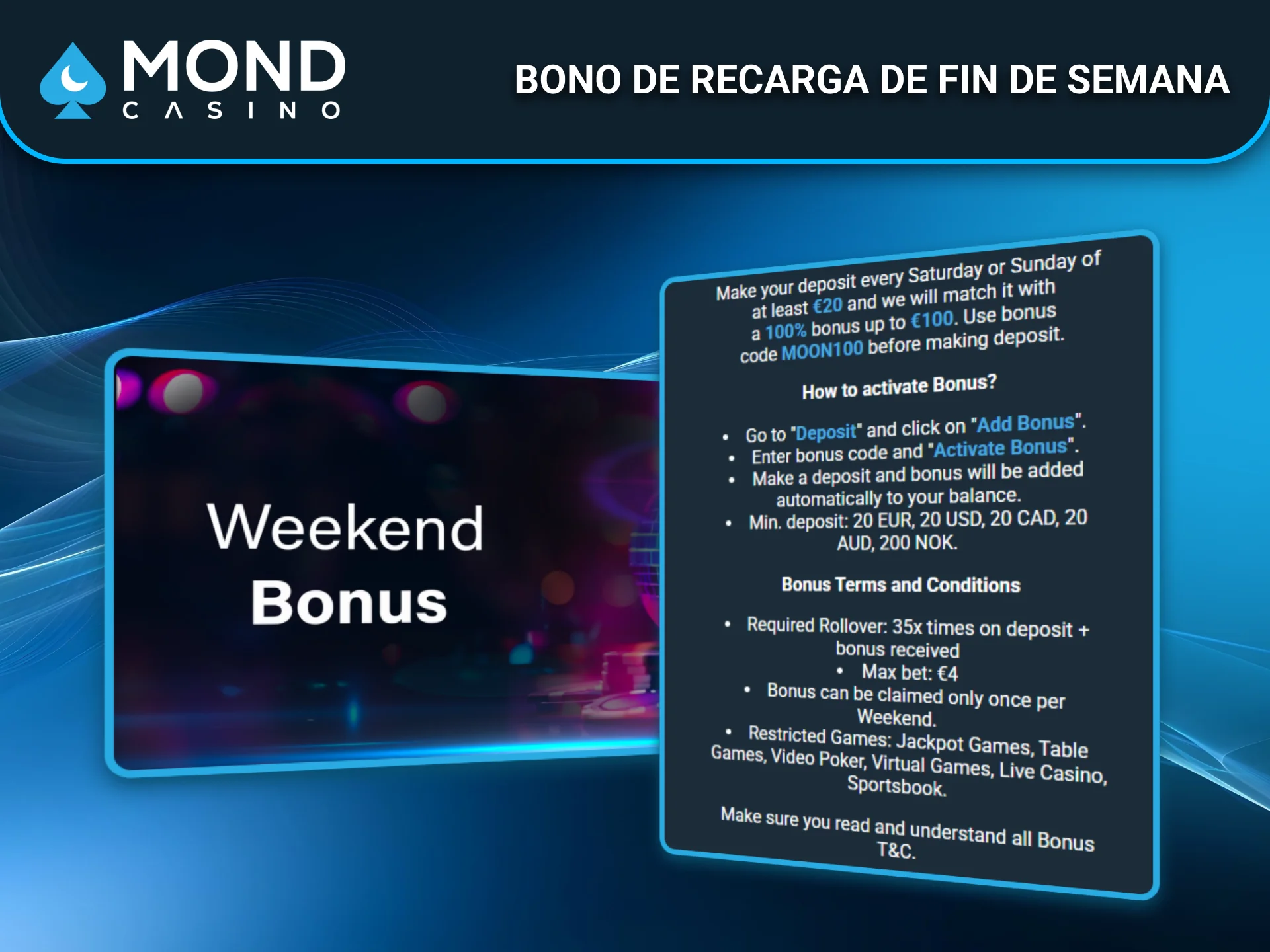 Activa tu bono de recarga de fin de semana en Mond Casino.