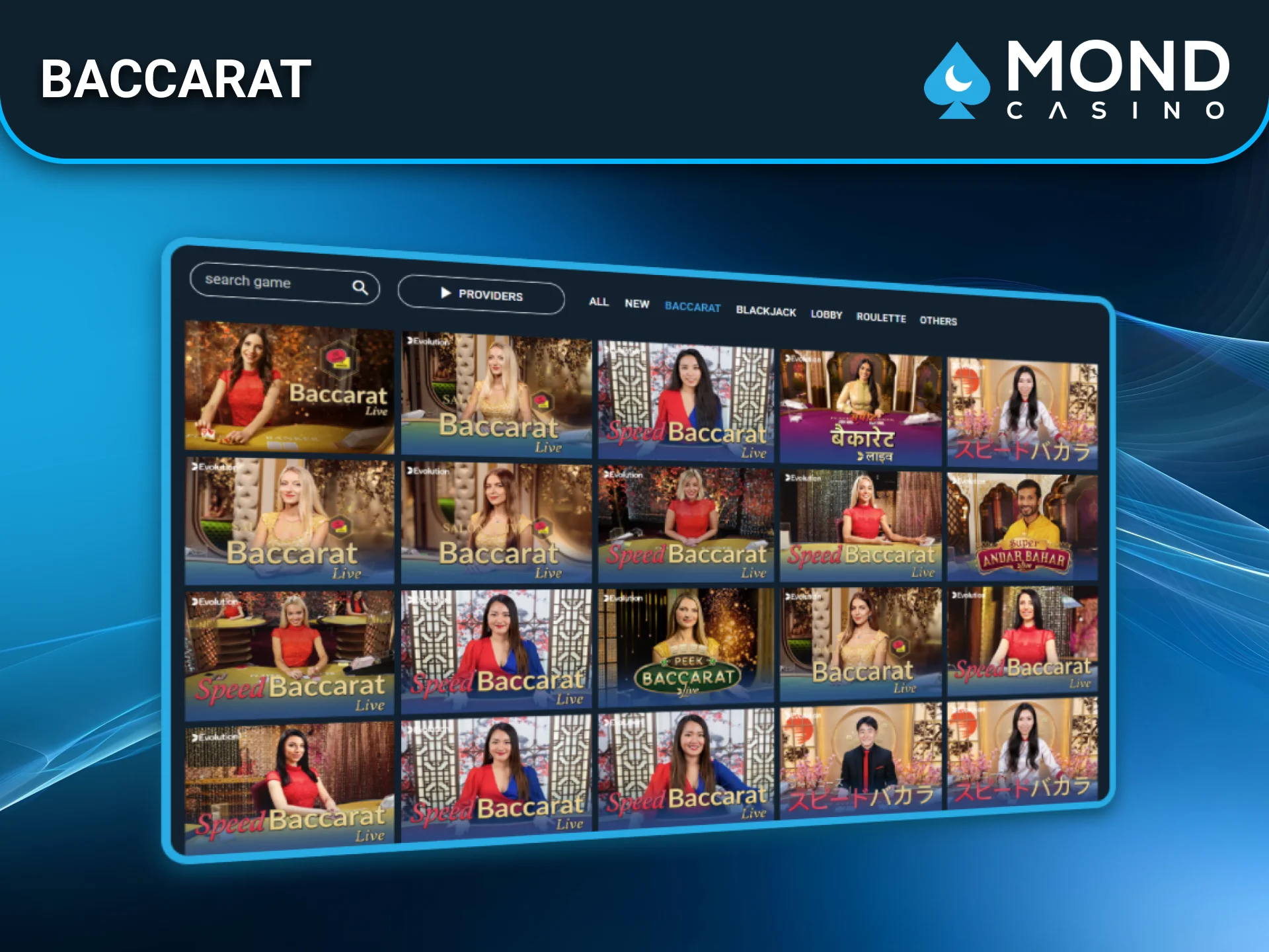 Disfruta del baccarat en vivo en Mond Casino desde España.