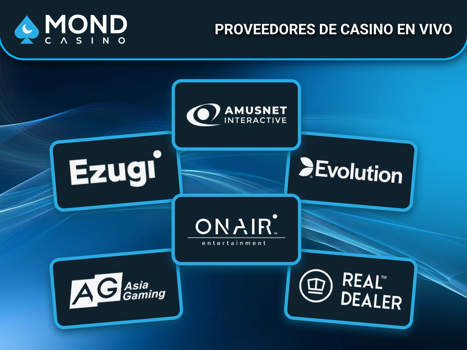 Proveedores líderes ofrecen casino en vivo en Mond Casino España.
