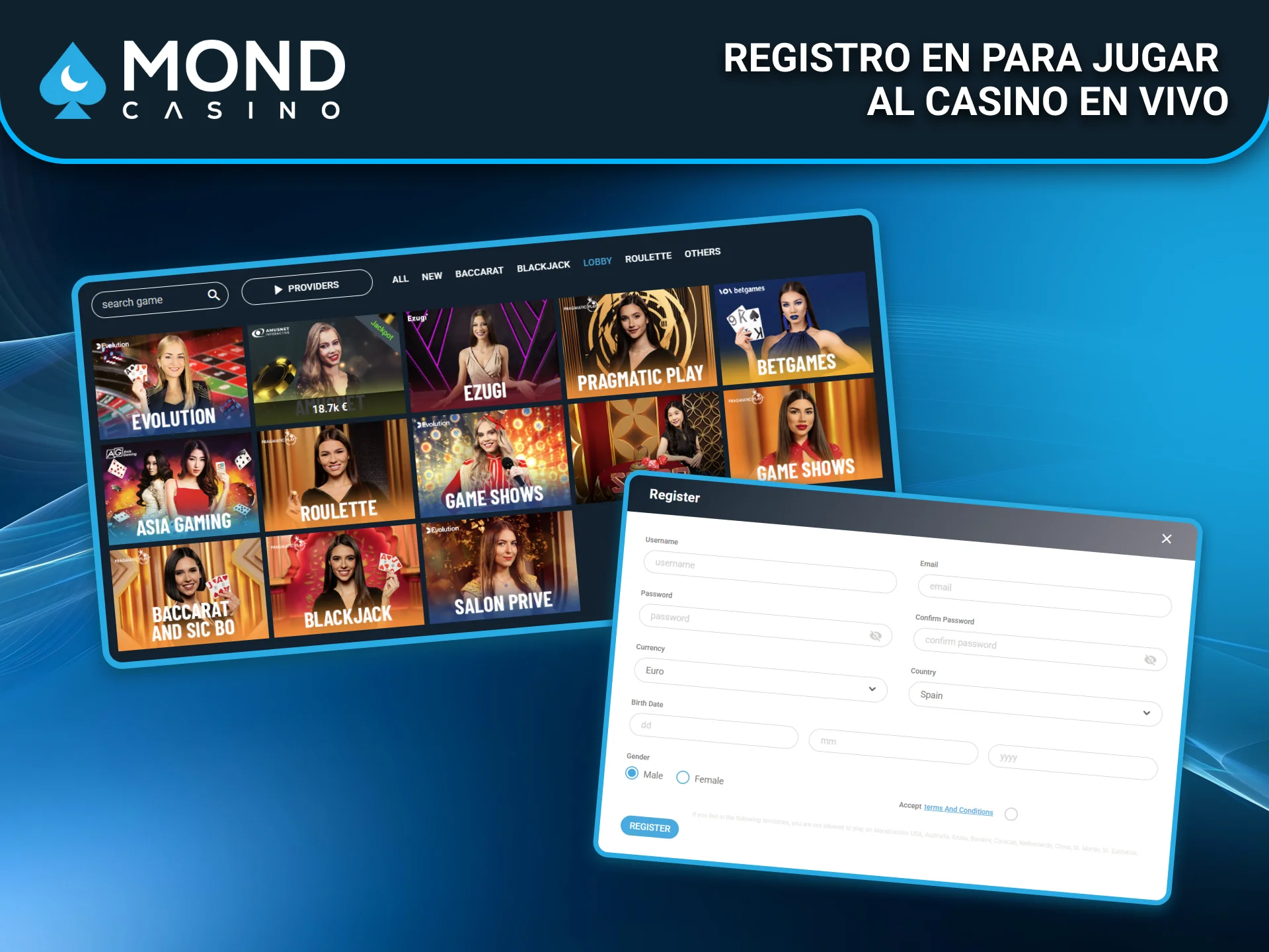 Regístrate en Mond Casino para acceder al casino en vivo desde España.