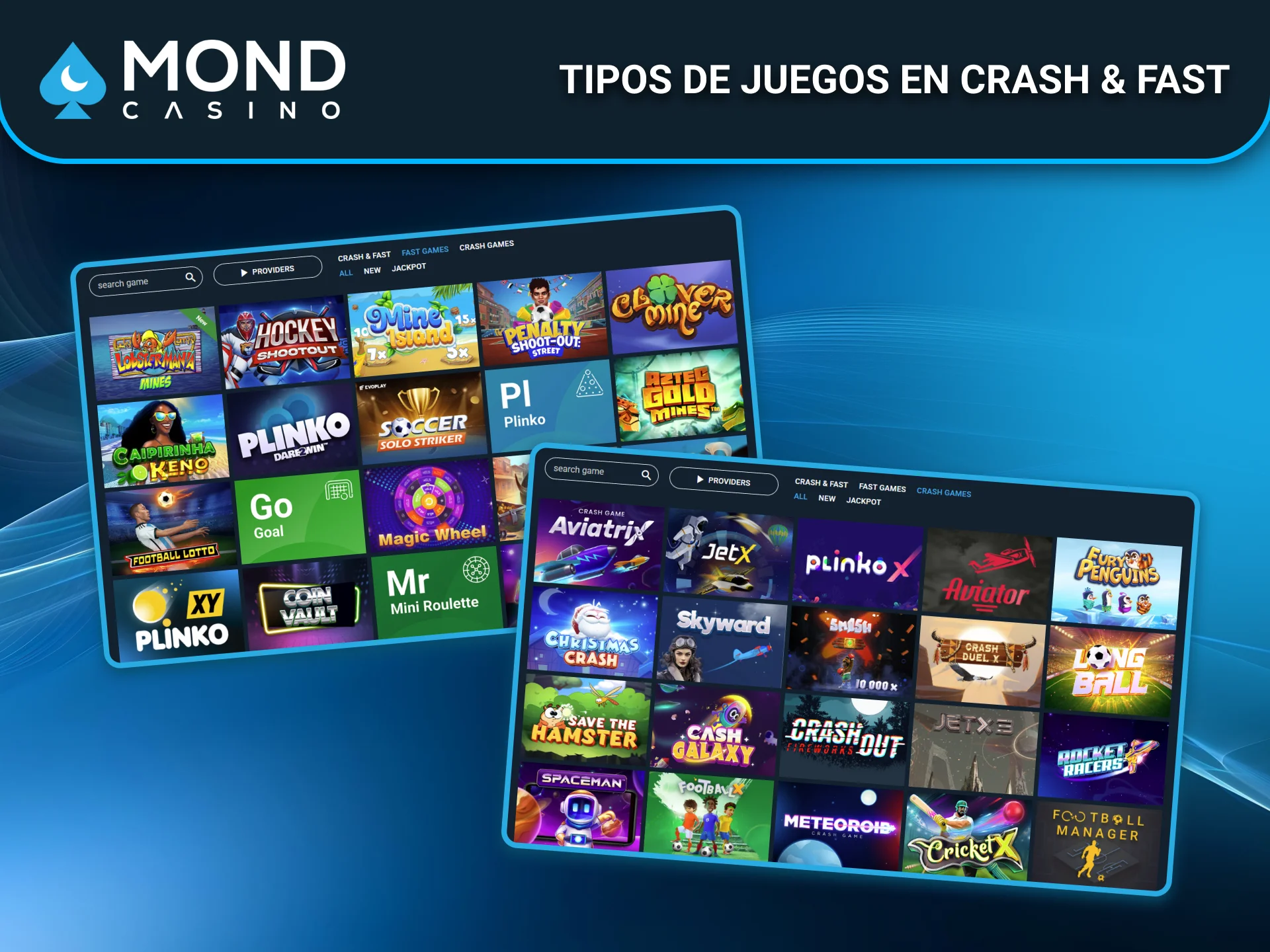 Descubre tipos de juegos Crash y Fast en Mond Casino España.