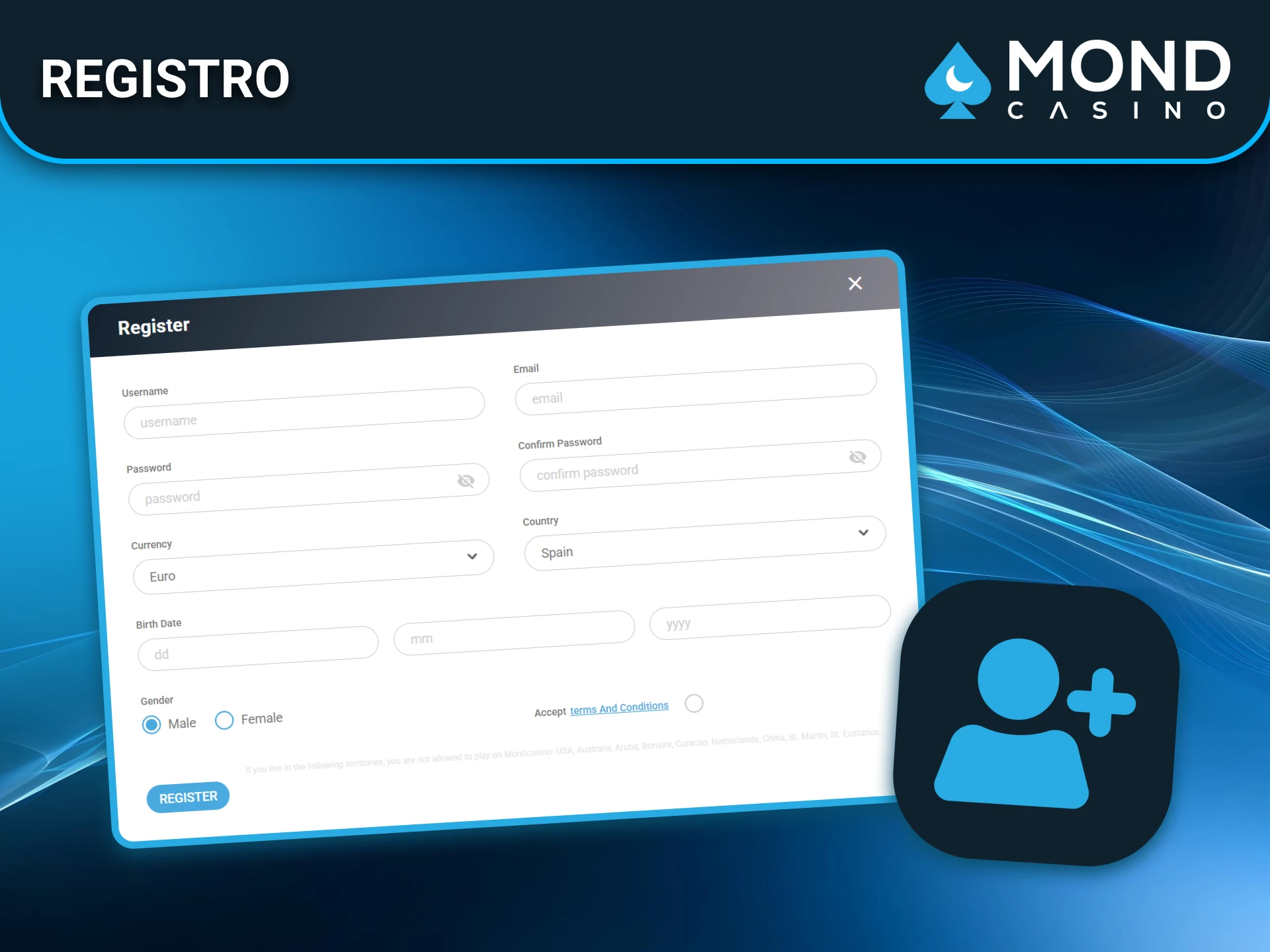 Registro rápido en Mond Casino para nuevos usuarios.