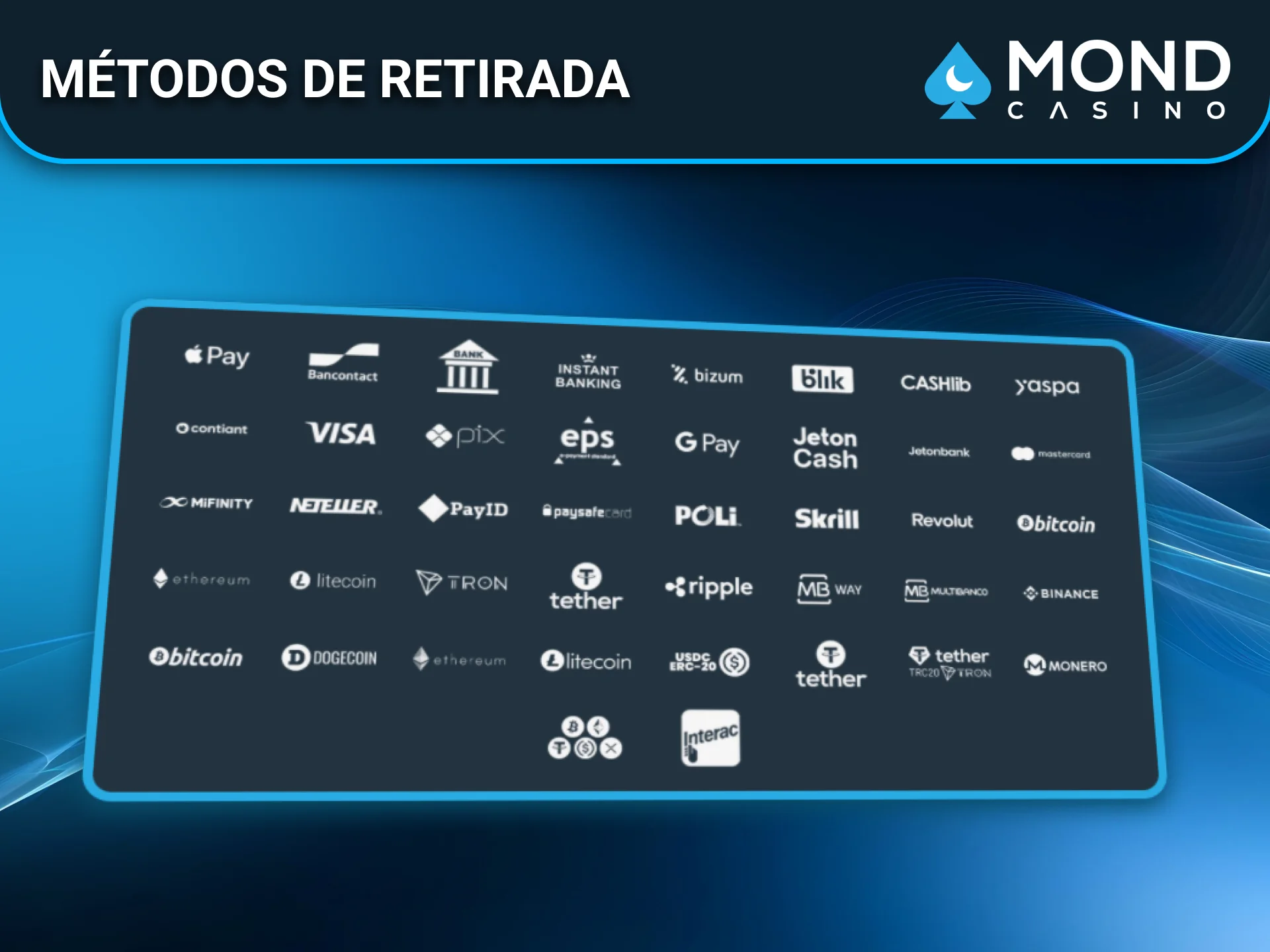 Métodos de retirada seguros disponibles en Mond Casino para jugadores en España.
