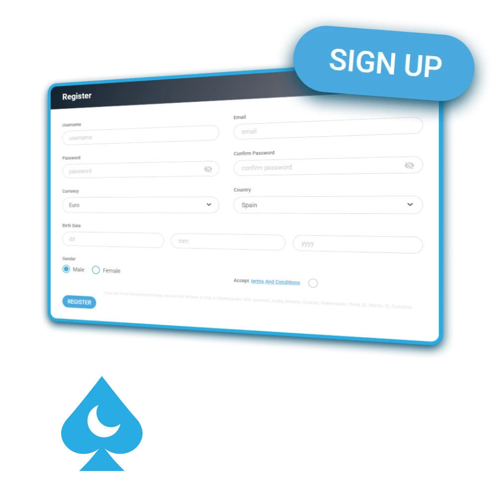 Crea tu cuenta en Mond Casino y comienza a jugar desde España.