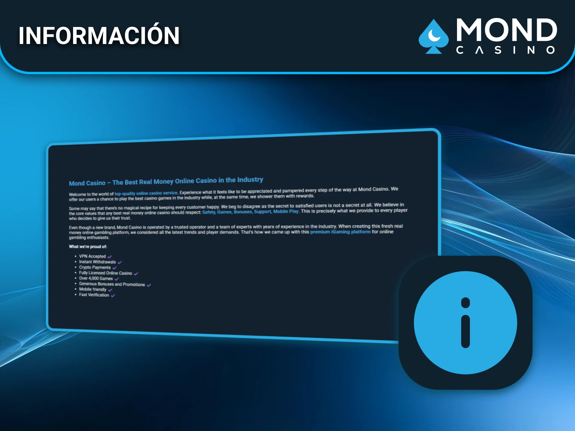 Obtén información completa sobre Mond Casino para jugadores españoles.