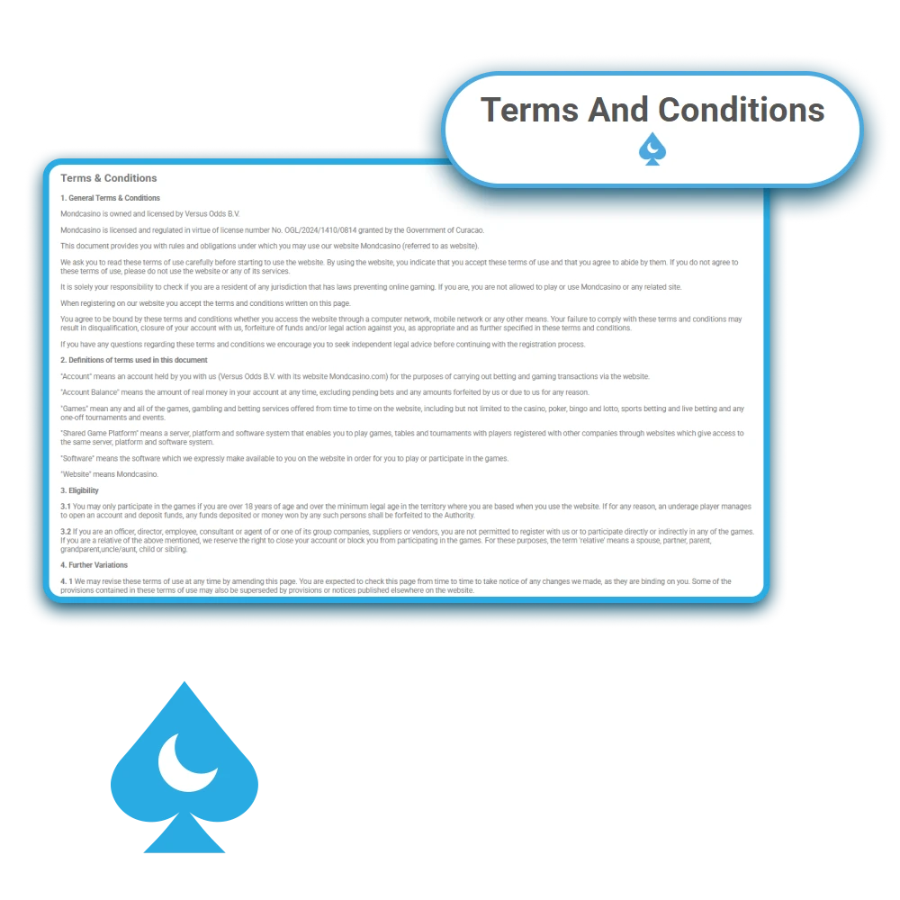 Lee los términos y condiciones legales de uso de Mond Casino España.