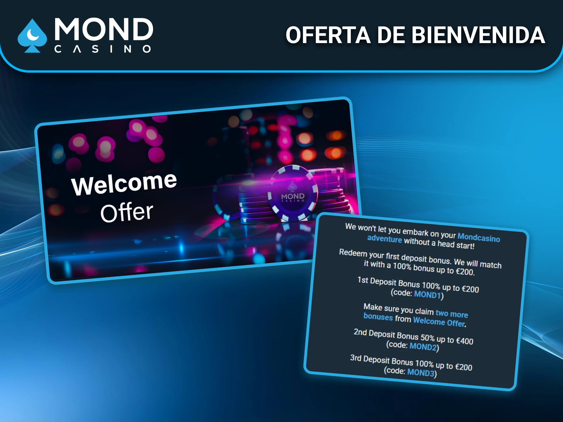 Activa la oferta de bienvenida en Mond Casino hoy mismo.
