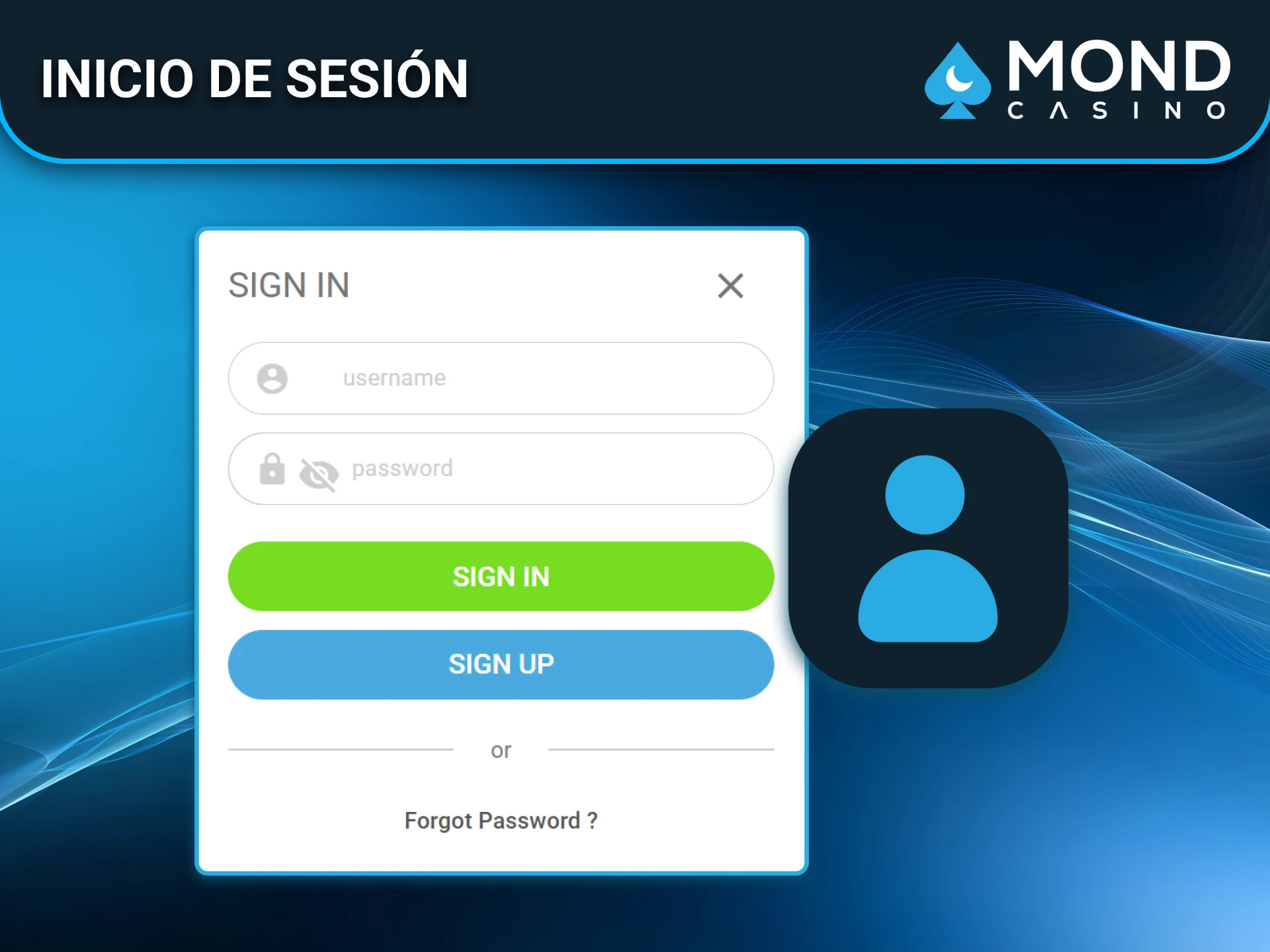 Inicia sesión en Mond Casino para acceder a tus juegos.