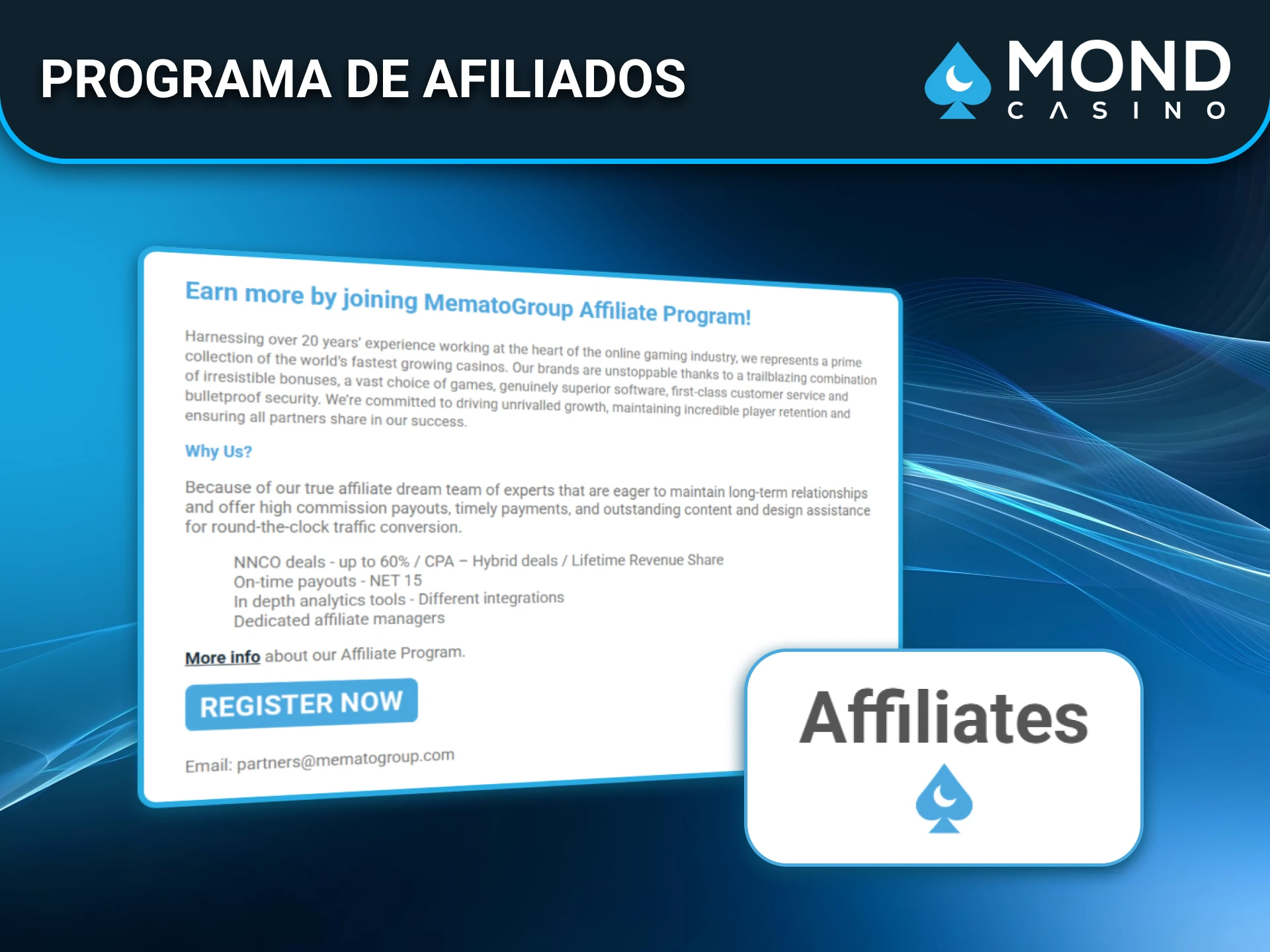 Participa en el programa de afiliados oficial de Mond Casino.