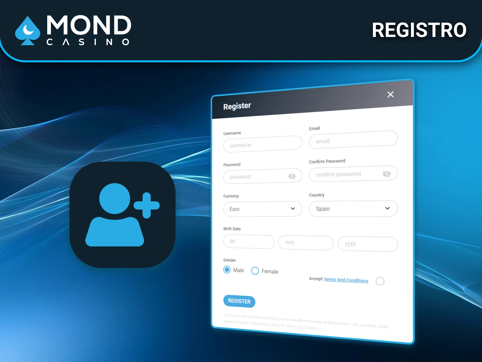 Completa tu registro fácilmente en Mond Casino.