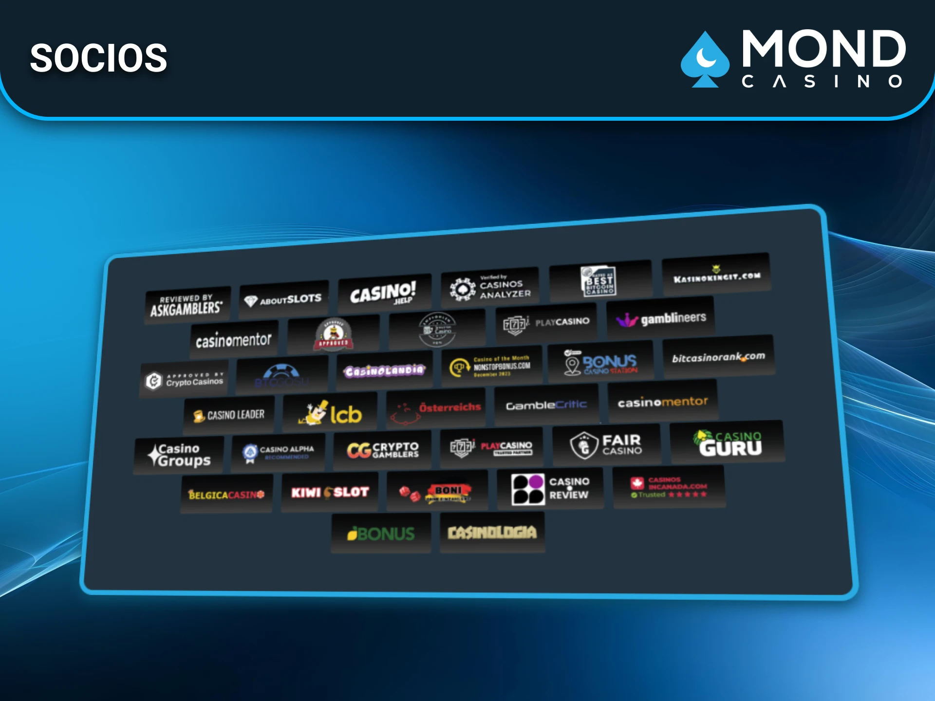 Consulta los socios oficiales en la web de Mond Casino.